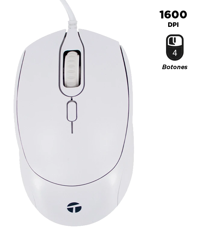 Mouse óptico Teros Te-1225s, 800-1200-1600 Dpi, Usb, 4 Botones, Color Blanco