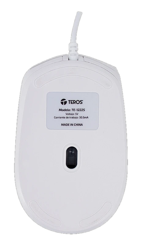 Mouse óptico TEROS TE-1225S, 800-1200-1600 DPI, USB, 4 botones, color blanco