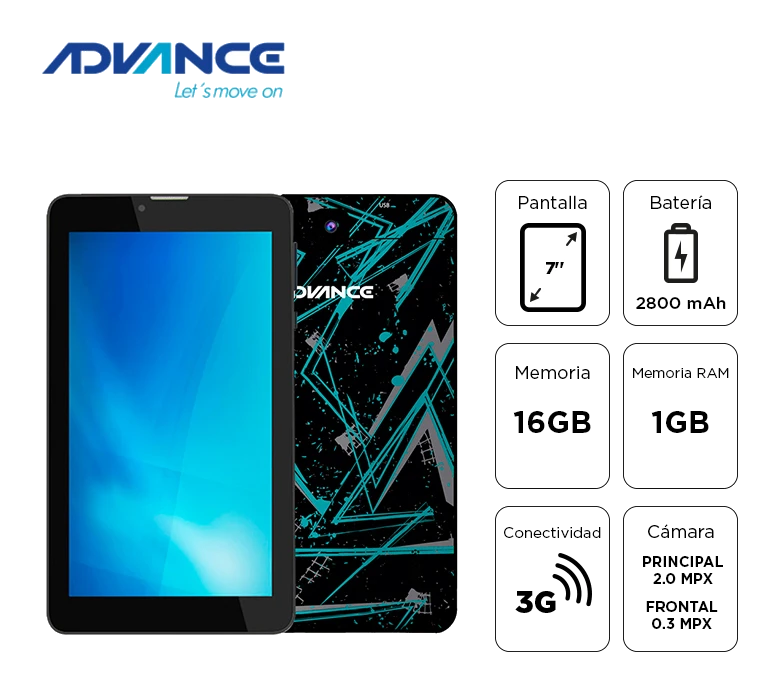 Tablet Advance Prime Pr6152, 7" 1024x600, Android 11 Go , 3g, Dual Sim, 16gb, Ram 1gb.