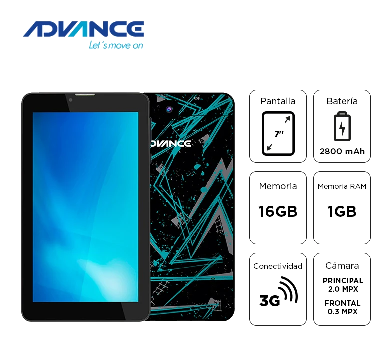 Tablet Advance Prime Pr6152, 7" 1024x600, Android 11 Go , 3g, Dual Sim, 16gb, Ram 1gb.
