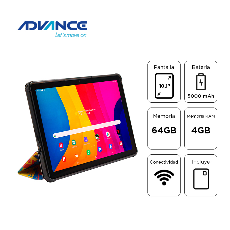 Tablet Advance Smartpad Sp3703 Wifi 10.1" Wxga Ips A333 1.75ghz 4gb 64gb Android 15 Gris