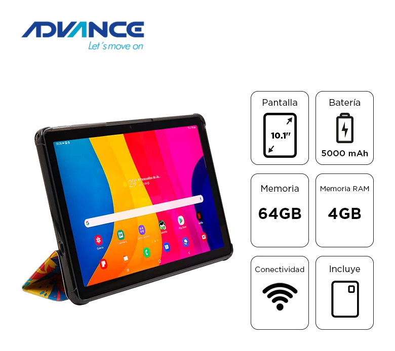 Tablet Advance Smartpad Sp3703 Wifi 10.1" Wxga Ips A333 1.75ghz 4gb 64gb Android 15 Gris