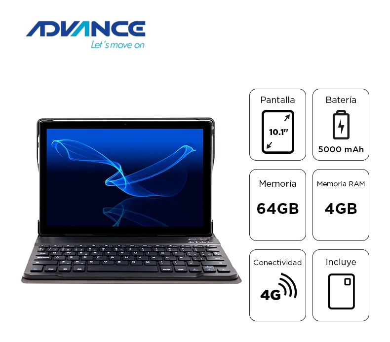 Tablet Advance Smartpad Sp5706 + Teclado, 10.1" Wxga Ips, 4gb Ram, 64gb, Android 13