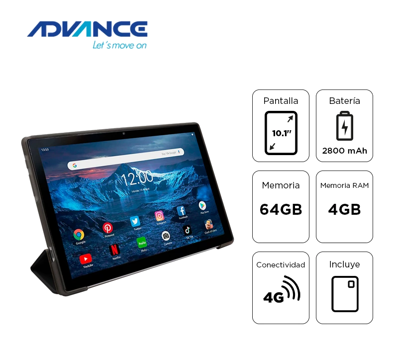 Tablet Advance Smartpad Sp5706, 10.1" Wxga Ips, T310 2.00ghz, 4gb Ram, 64gb, Android 13