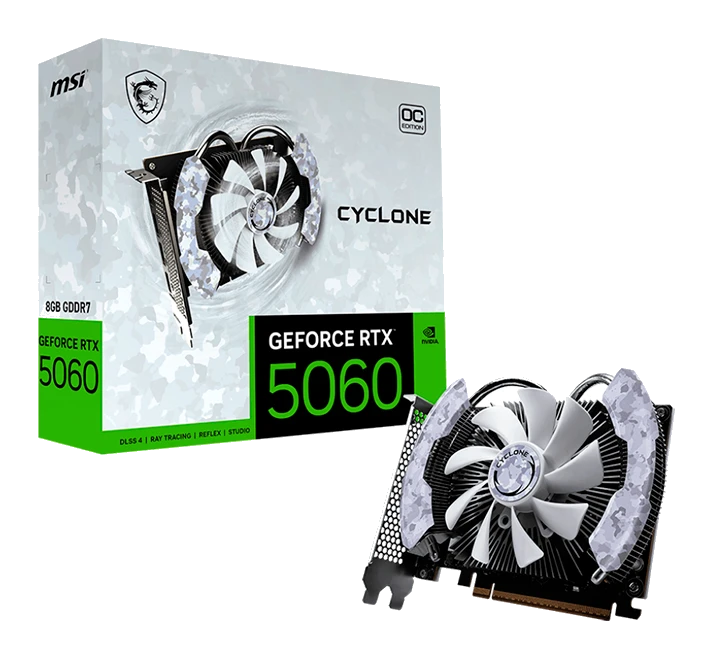 Tarjeta De Video Msi Geforce Rtx 5060 8g Cyclone Oc, 8 Gb Gddr7, Pcie 5.0