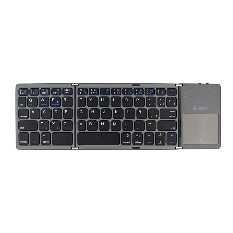 Teclado Inalámbrico Plegable Teros Te-4075s, Bt 3.0, Gris
