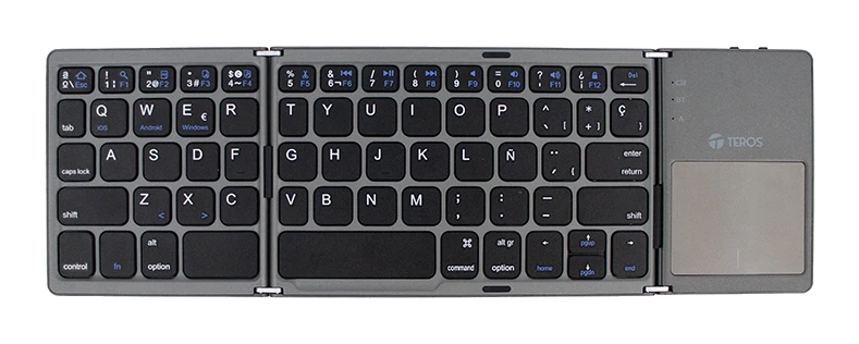 Teclado Inalámbrico Plegable Teros Te-4075s, Bt 3.0, Gris