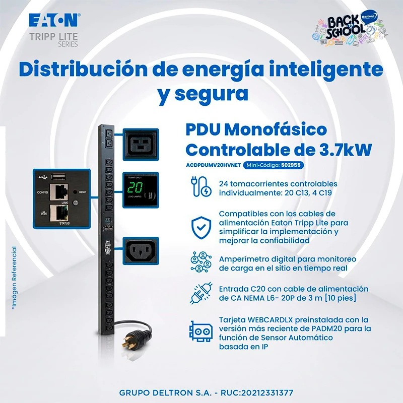 Pdu Para Rack Eaton Monofásico Controlable De 3.7kw, 24 Tomas Controlables Individualmente