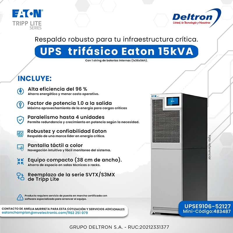Ups Trifasico Eaton 15kva, Con 1 String De Baterias Internas (1x36x9ah)