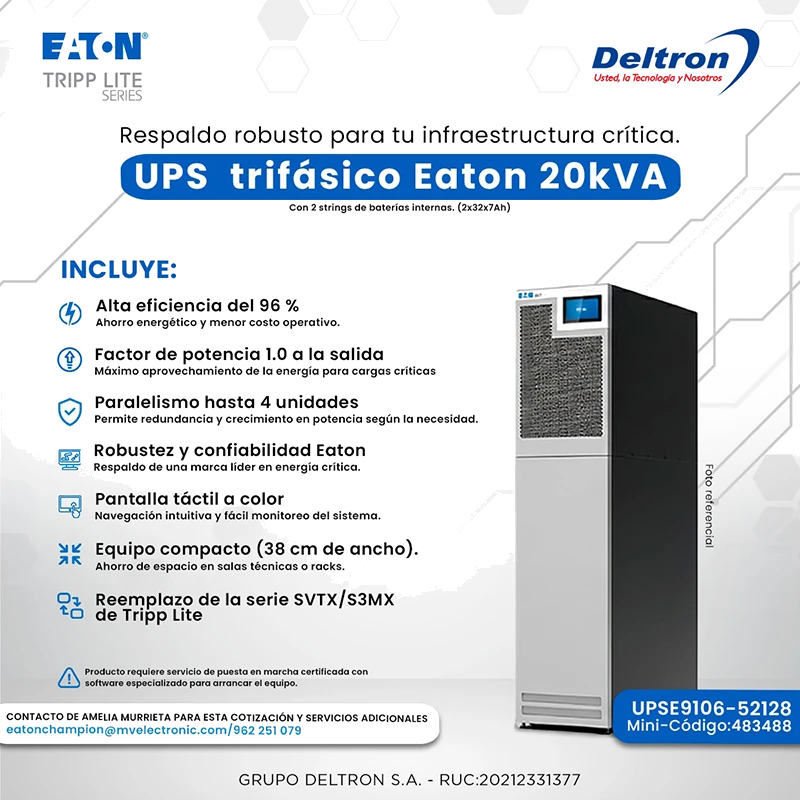 Ups Trifasico Eaton 20kva, Con 2 Strings De Baterias Internas (2x32x7ah)