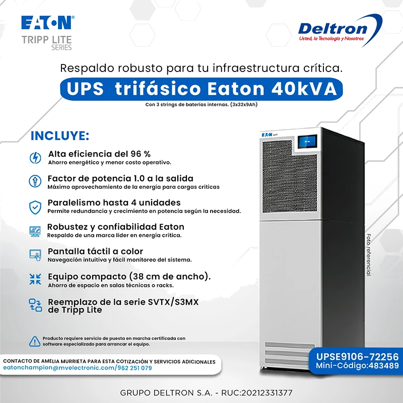 Ups Trifasico Eaton 40kva, Con 3 Strings De Baterias Internas (3x32x9ah)