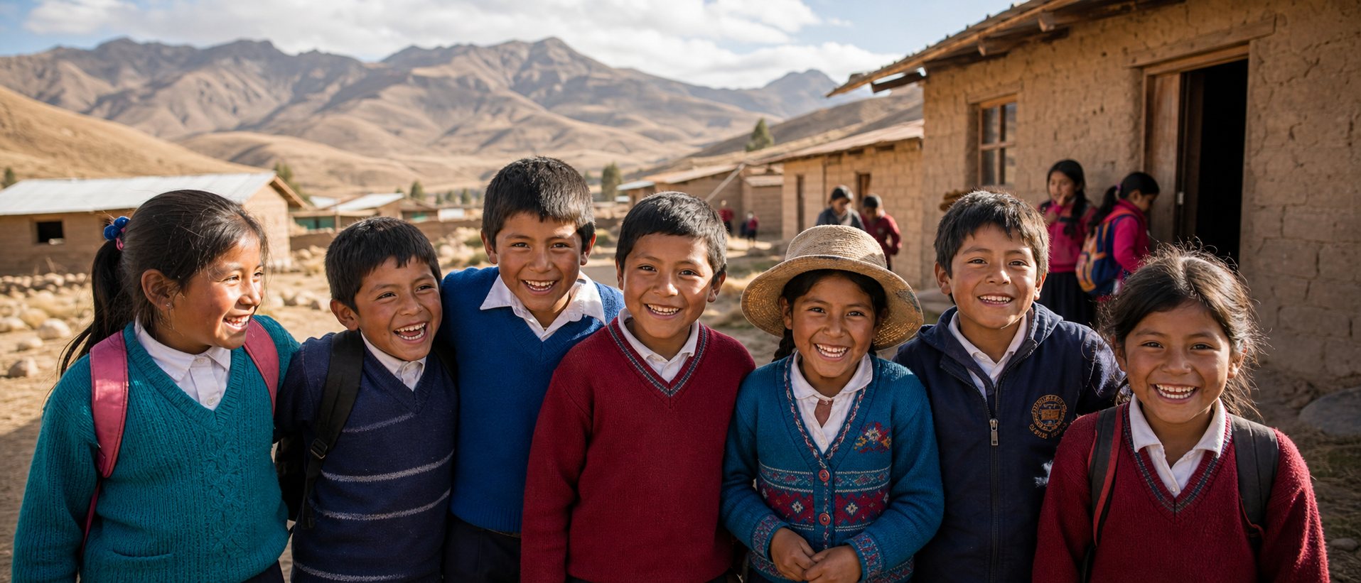 Niños sonriendo con sus nuevas computadoras donadas